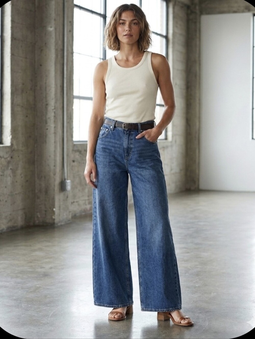 Uniqlo Classic Wide-Leg Jeans in Dark Blue Size 27 Waist